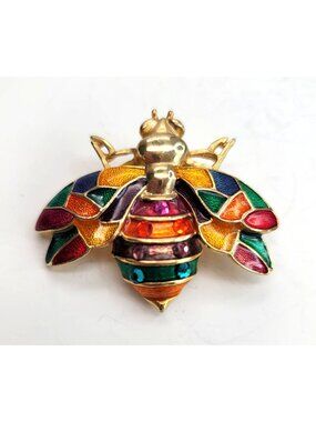 Wasp Bug Pin Multi-color Enamel Gold Tone Rhinestone Brooch Don-Lin CT526
